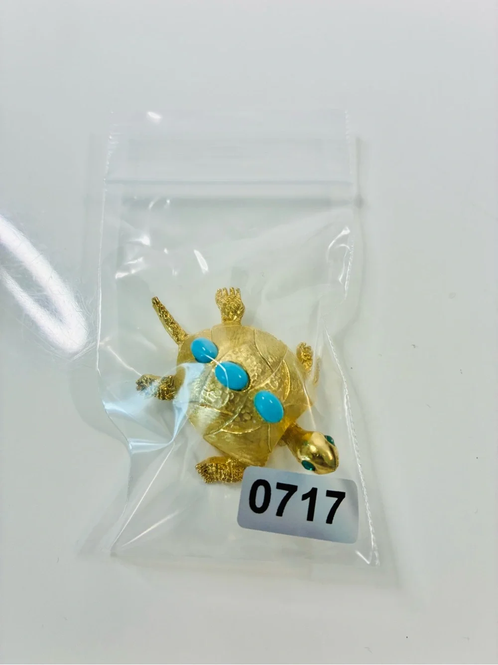 VTG PELL Gold-Tone Turtle Brooch with Turquoise Cabochons and Emerald Eyes EUC